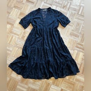 Sheer black wayward fancies by eShakti midi v neck dress